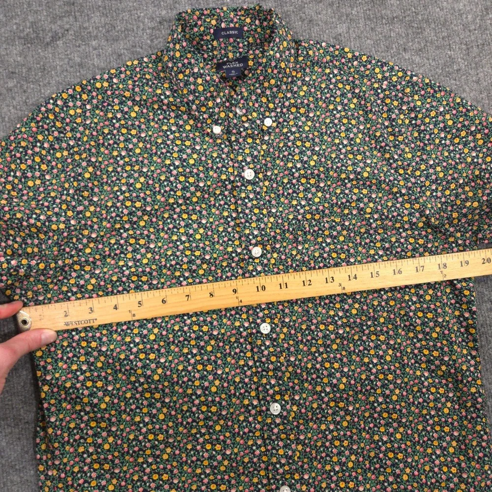 J Crew Flex Washed Shirt Mens S Floral Print Classic Fit Short Sleeve Stretch